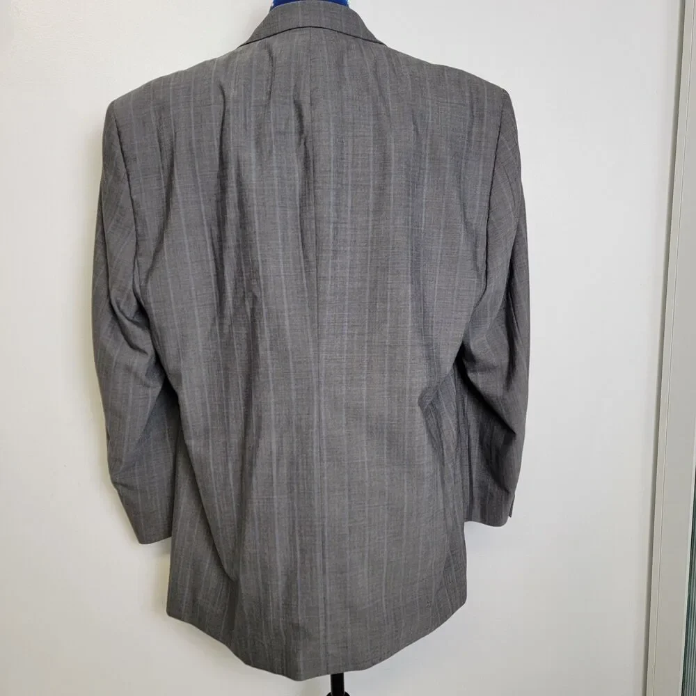 Perry Ellis Portfolio Mens Gray Silk/Wool/Cashmere Pinstripe Suit Blazer 44R